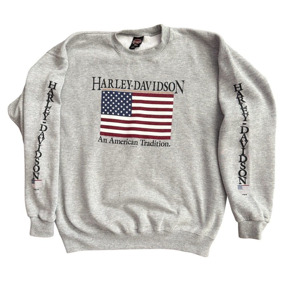 90s Vintage Harley Davidson Sweatshirt 1996 USA Flag An American Tradition